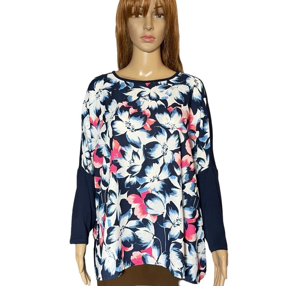 NWT New Rafaella Mix Media Floral 3/4 Sleeve Top Size XL
